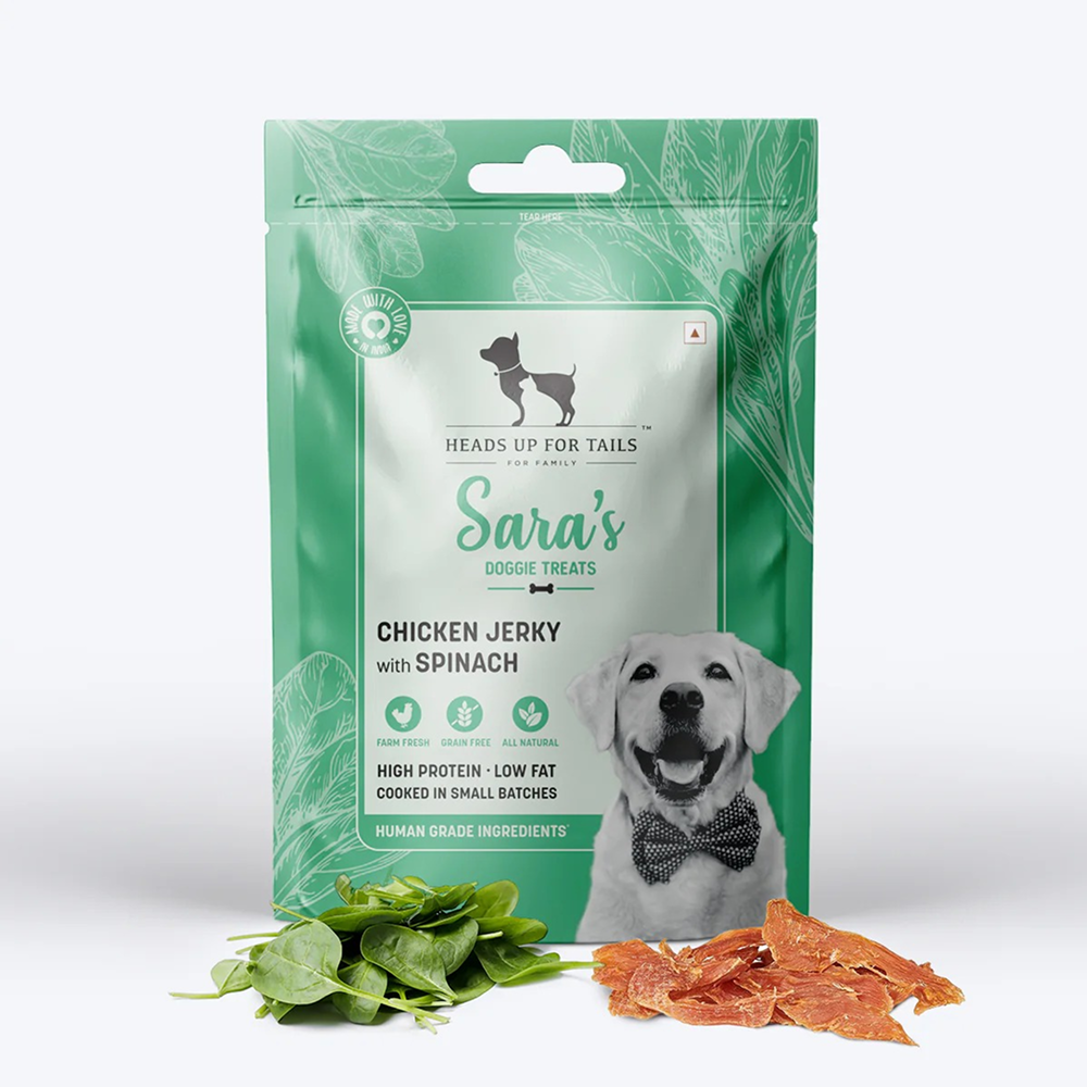 HUFT Sara's Doggie Grain Free Chicken with Spinach Jerky Dog Treats Dog Treats + Others Heads Up for Tails 70g
