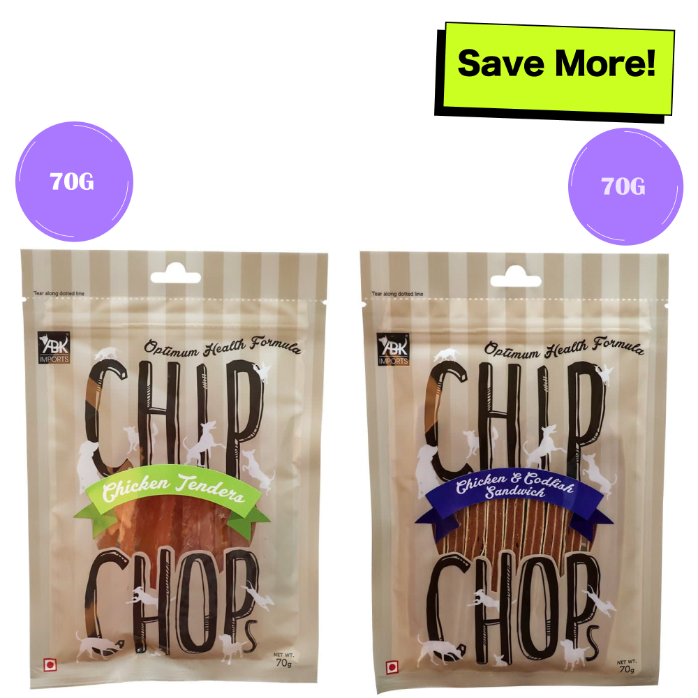 Chip Chops Chicken & Codfish Sandwich and Chicken Tenders Dog Treats Combo Dog Treats + Others Chip Chops 70g+70g