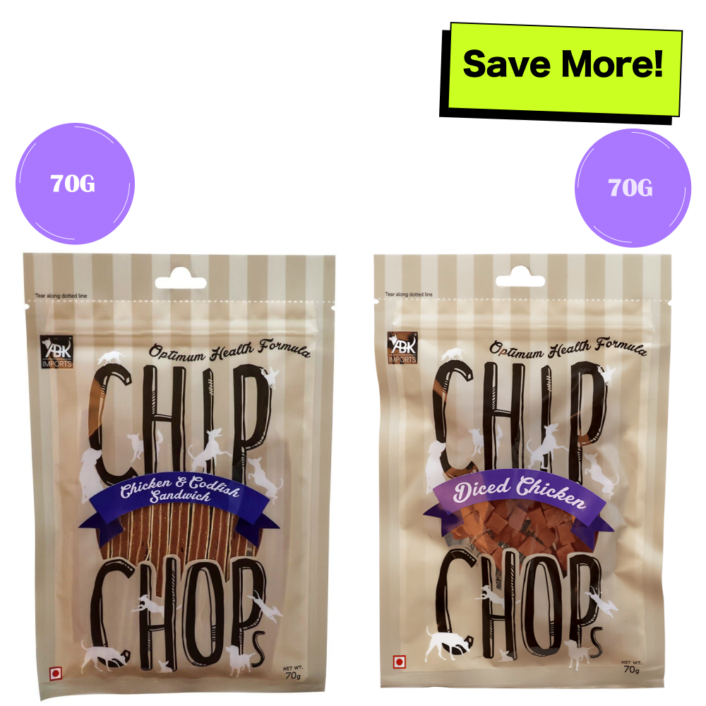 Chip Chops Chicken and Codfish Sandwich and Diced Chicken Dog Treats Combo Dog Treats + Others Chip Chops 70g+70g