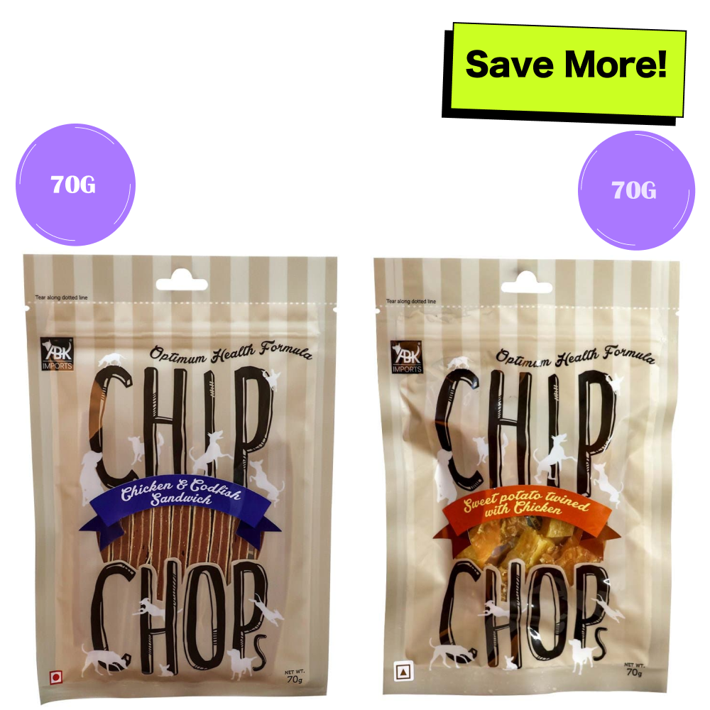 Chip Chops Chicken & Codfish Sandwich and Sweet Potato Chicken Dog Treats Combo Dog Treats + Others Chip Chops 70g+70g