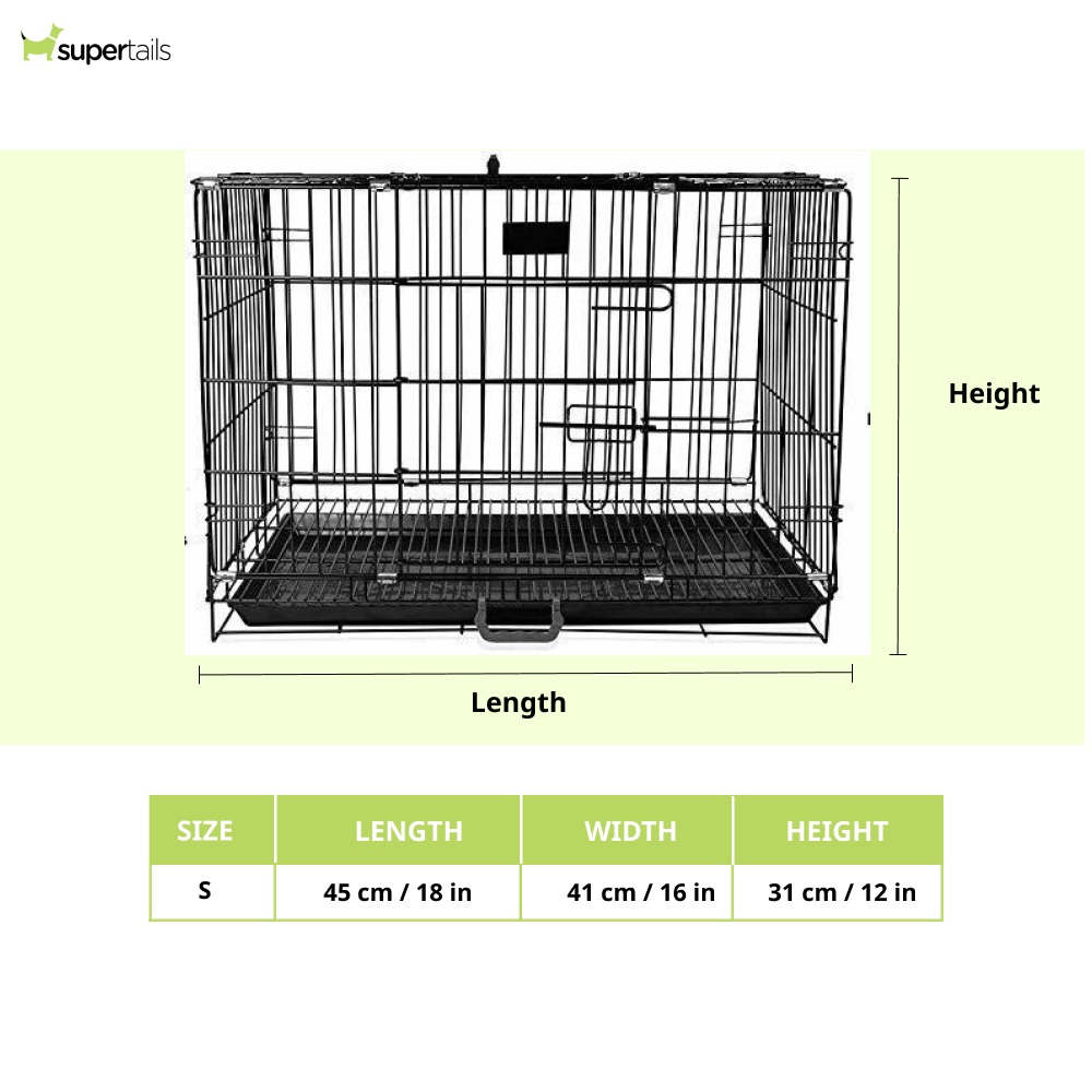Chullbull Single Door Iron Powder Coated with Removable Tray Carrier for Dogs and Cats (Black) Both-Bedding, Mats & Travel Supplies Chullbull Dropship