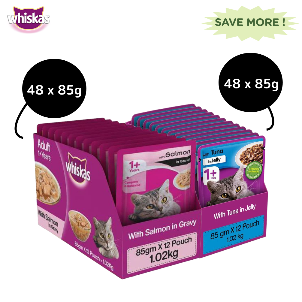 Whiskas Tuna in Jelly Meal and Salmon in Gravy Meal Adult Cat Wet Food Combo