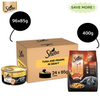 Sheba Tuna Fillet & Whole Prawns in Gravy Premium Cat Wet Food and Chicken Flavour Irresistible All Life Stage Cat Dry Food Combo Exclusive Combo Sheba 96x85g + 400g