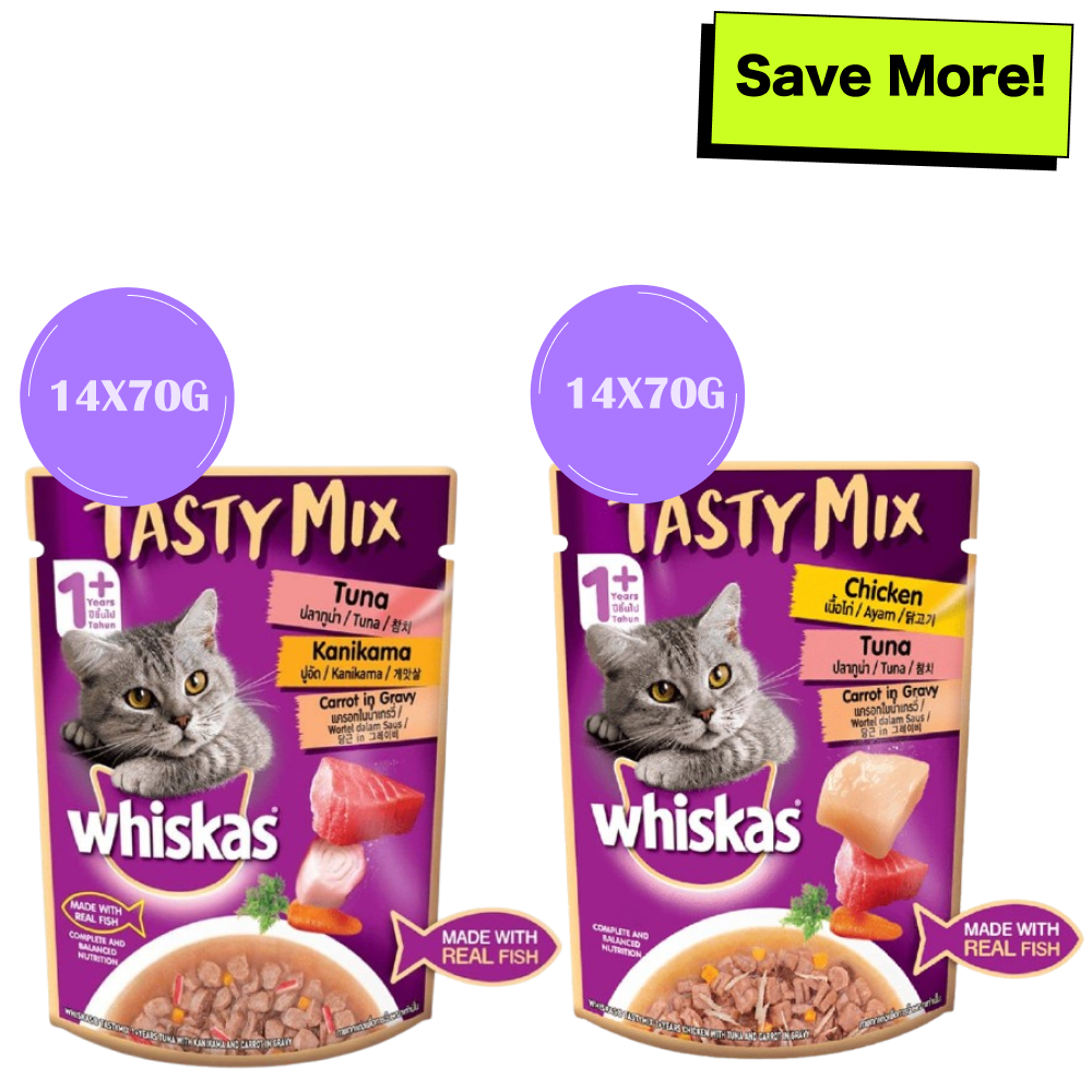 Whiskas Chicken With Tuna & Carrot and Tuna with Kanikama & Carrot in Gravy Tasty Mix Adult Cat Wet Food Combo