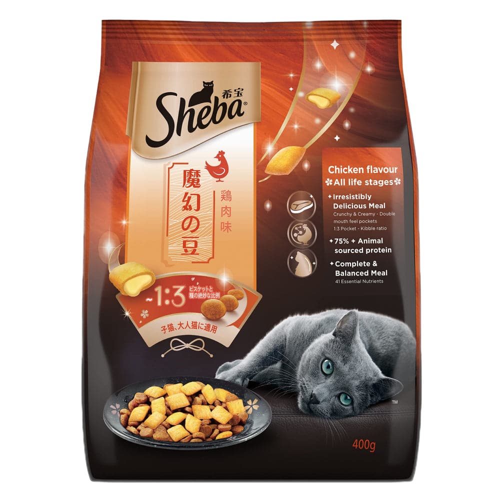 Sheba Tuna Fillet & Whole Prawns in Gravy Premium Cat Wet Food and Chicken Flavour Irresistible All Life Stage Cat Dry Food Combo