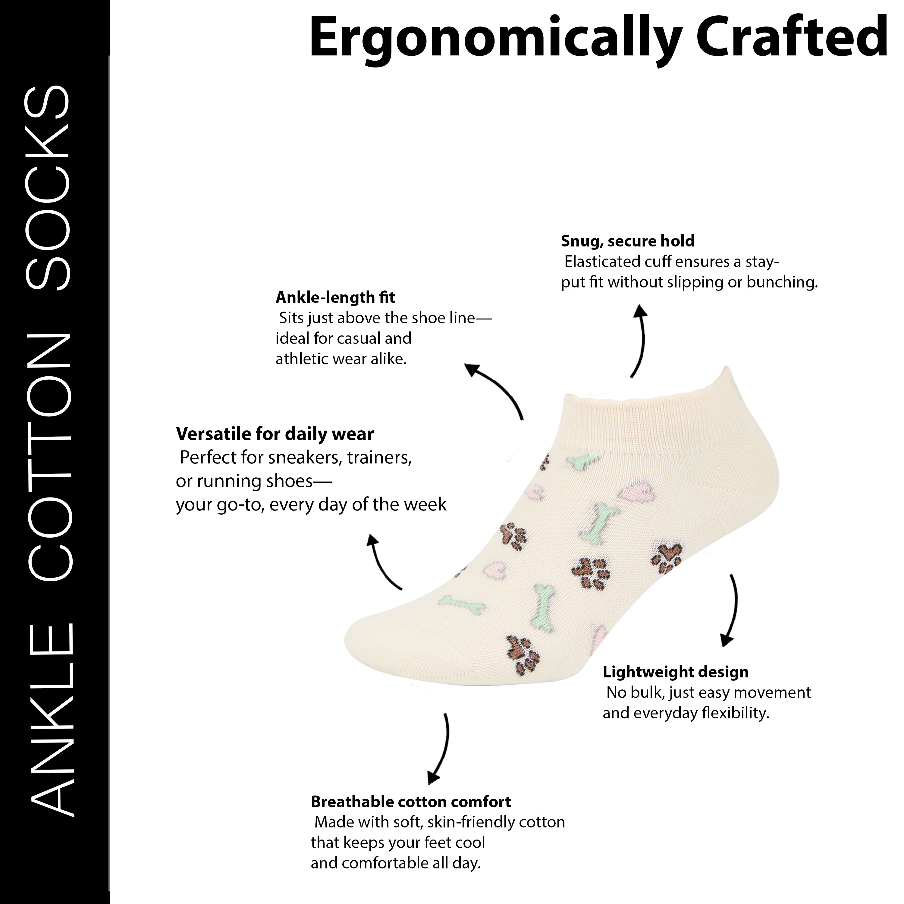 SocksXpress Limited Edition Pet Lover Themed Ankle Socks for Women (Pack of 3) Pet Parent-Clothing & Accessories SocksXpress