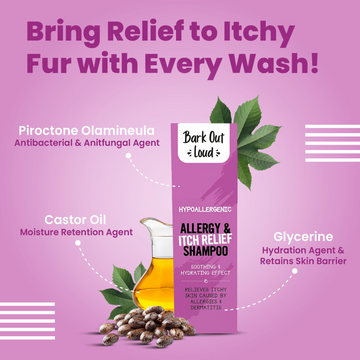 Bark Out Loud Allergy and Itch Relief Shampoo and Anti Microbial Skin Spray for Dogs and Cats Combo