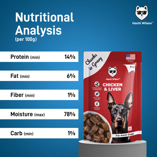 Hachi Wilson Premium Chicken & Liver with Chunks in Gravy Dog Wet Food