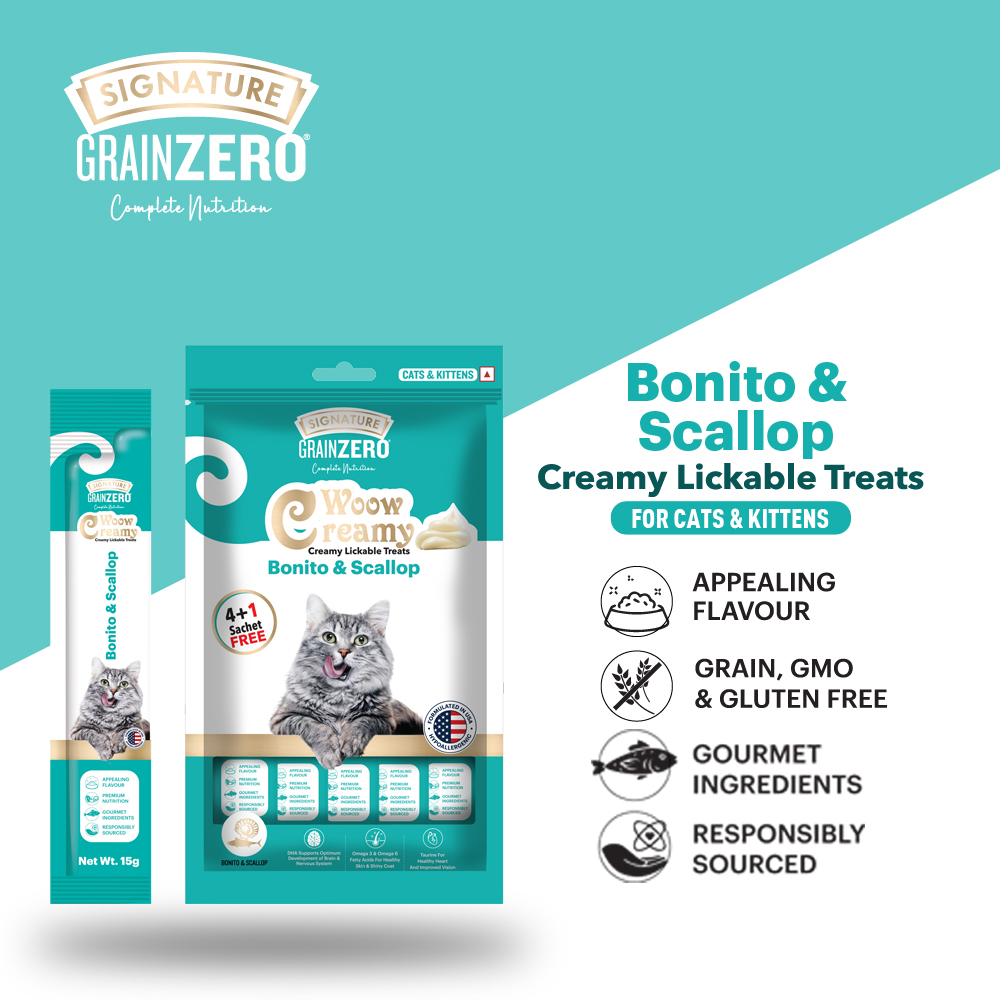 Signature Grain Zero Salmon and Bonito & Scallop Lickable Creamy Cat Treats Combo