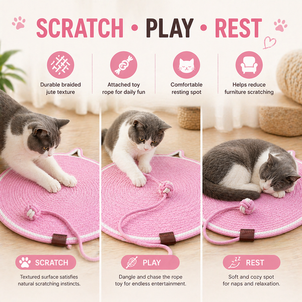 Talking Dog Club Rope Scratching Mat for Cats (Pink)