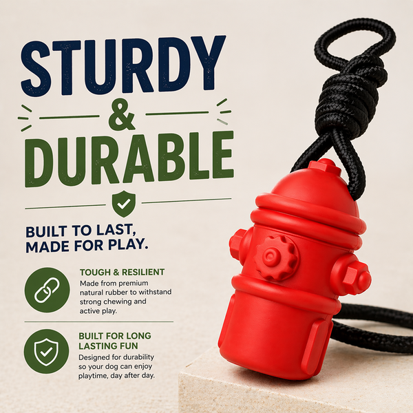 Talking Dog Club Sturdy Fire Hydrant Rubber & Rope Toy for Dogs (Red)