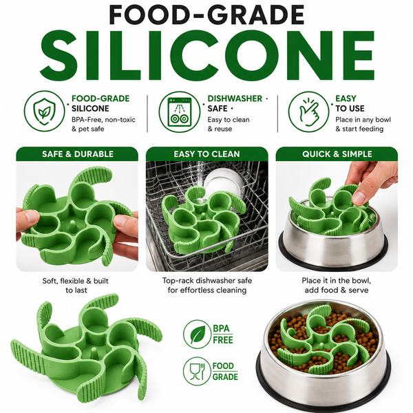 Talking Dog Club Universal Silicone Slow Feeder Bowl Attachment for Dogs and Cats (Green)