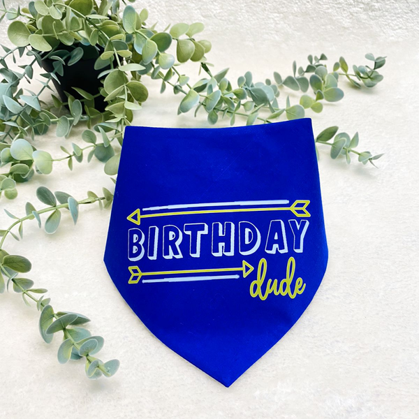 Dogobow Birthday Dude Scarf for Dogs (Royal Blue) (Get a Bow Free)