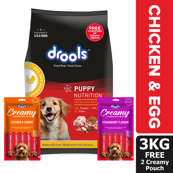 Drools Chicken and Egg Puppy Dry Dog Food with Free Creamy Treat Pouch