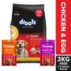 Drools Chicken and Egg Puppy Dry Dog Food with Free Creamy Treat Pouch Dogs- Dry Food Drools 3kg + 2 Creamy Treat Free