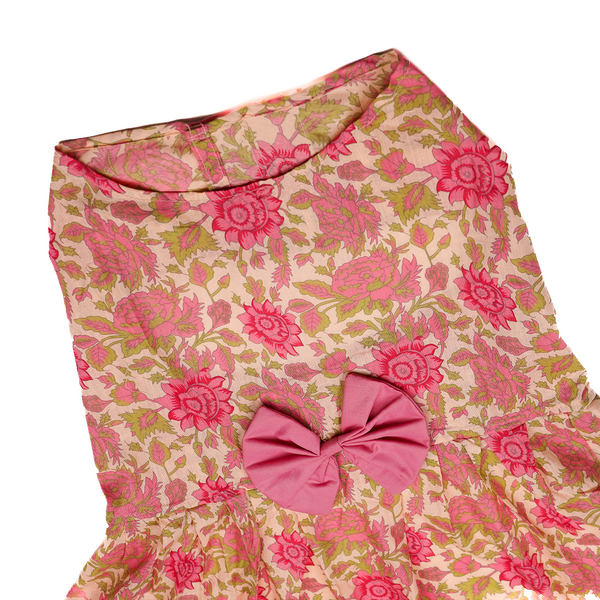 Skatrs Cotton Dress for Dogs and Cats (Off White and Pink Lotus)