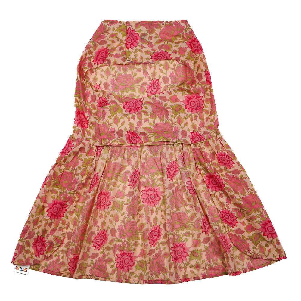 Skatrs Cotton Dress for Dogs and Cats (Off White and Pink Lotus) Both-Clothing & Accessories Skatrs