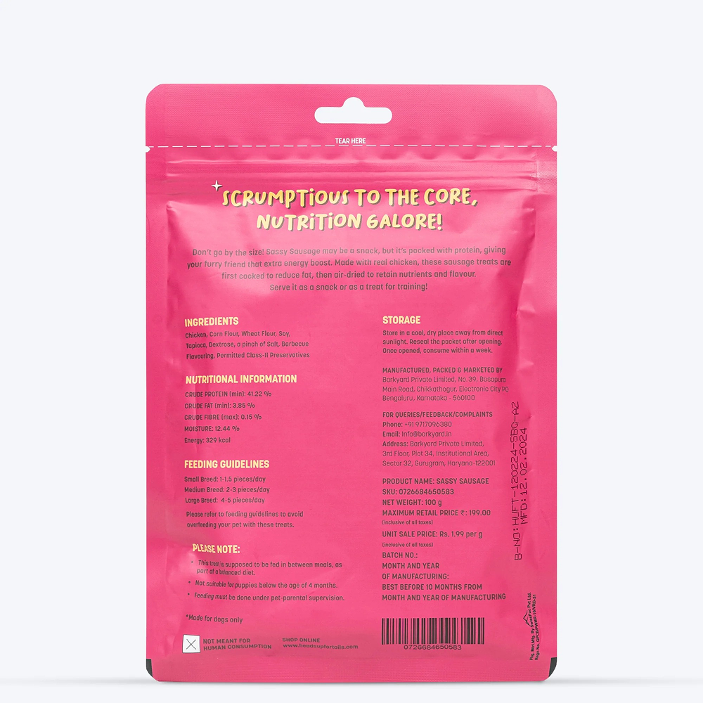 HUFT Sassy Sausage BBQ with Real Chicken Air Dried Treats for Dogs Dog Treats + Others Heads Up for Tails