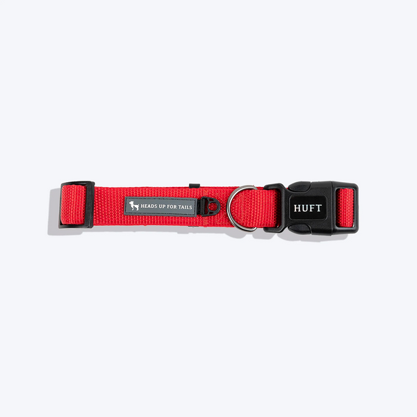 HUFT Basics Adjustable Nylon D Ring Collar for Dogs (Crimson Red)