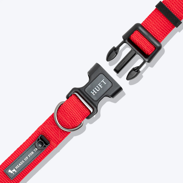 HUFT Basics Adjustable Nylon D Ring Collar for Dogs (Crimson Red)