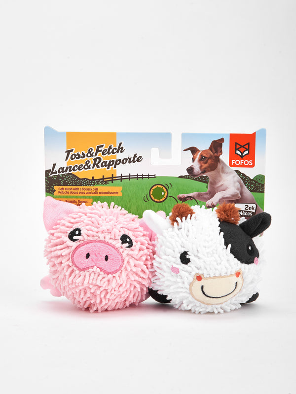 Fofos Pig and Cow Sprike Ball Animal Toy for Dogs