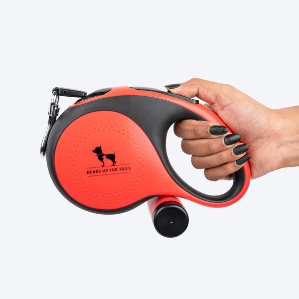 HUFT Retractable Leash With Poop Bag Dispenser for Dogs (Red)