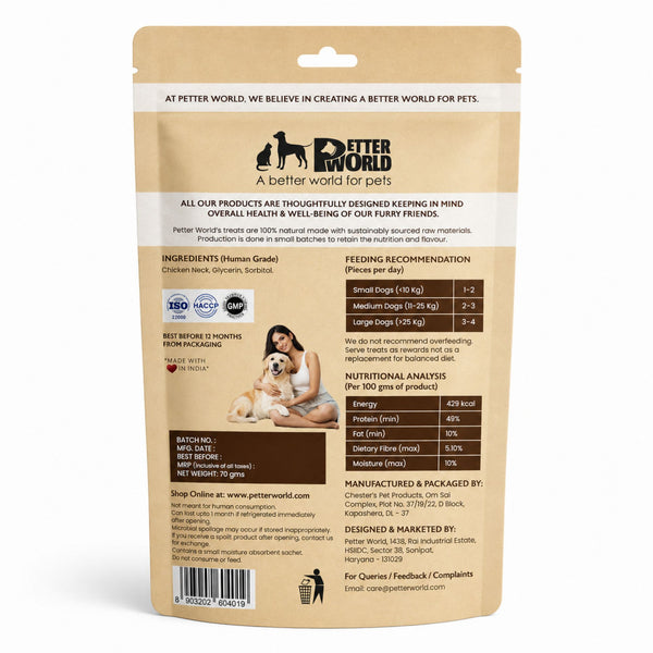 Petter World Dehydrated Chicken Neck Natural Chew Dog Treats