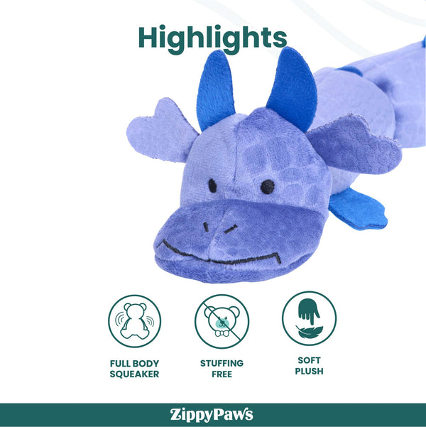 Zippy Paws Zippy Dragonz Plush Squeaky Toy for Dogs (Blue)