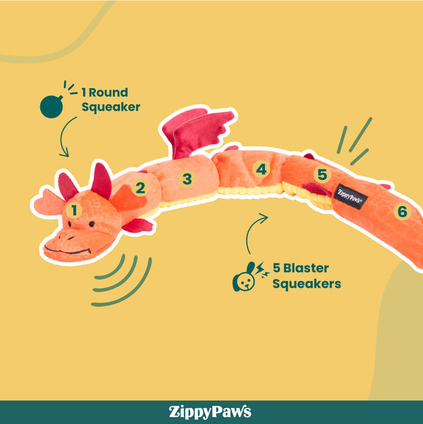 Zippy Paws Zippy Dragonz Plush Squeaky Toy for Dogs (Red)