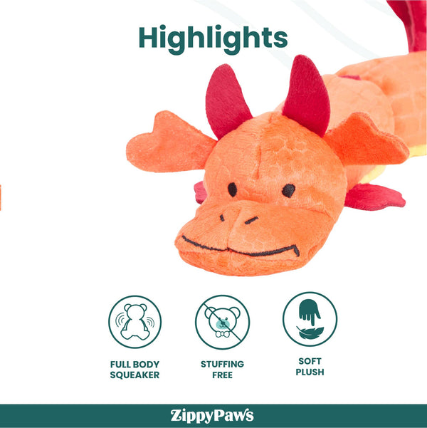Zippy Paws Zippy Dragonz Plush Squeaky Toy for Dogs (Red)