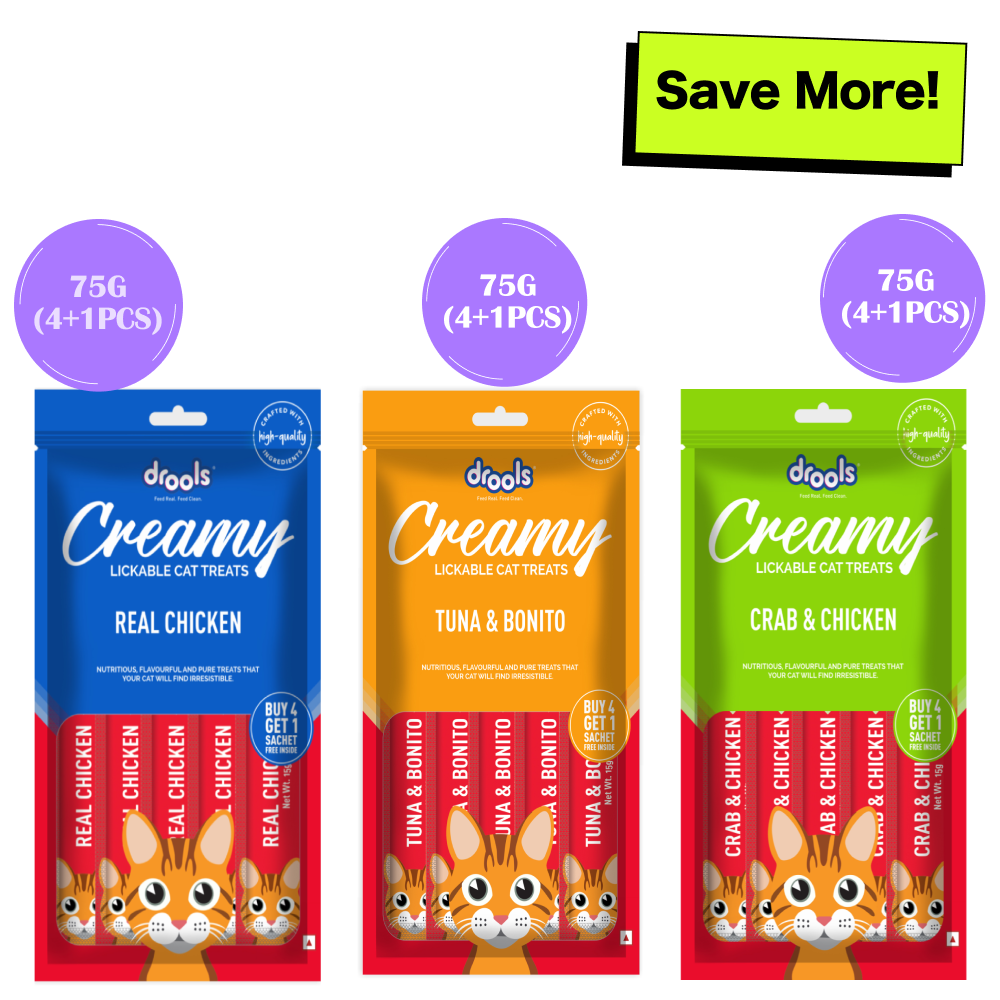 Drools Tuna & Bunito, Crab & Chicken and Real Chicken Creamy Cat Treats Combo Cats-Treats & Others Drools 3x75g (15pcs)