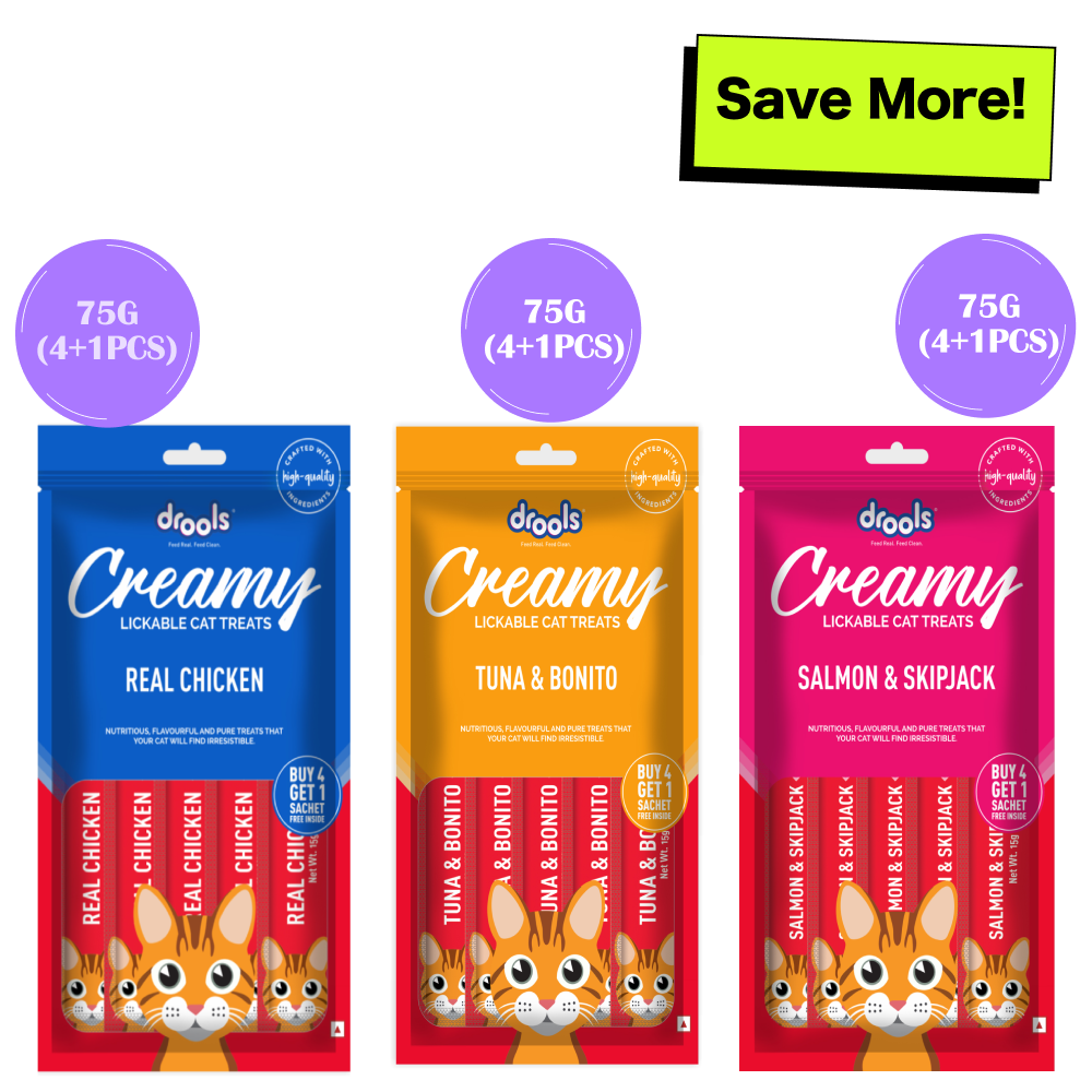 Drools Tuna & Bunito , Salmon & Skipjack and Real Chicken Creamy Cat Treats Combo Cats-Treats & Others Drools 3x75g (15pcs)