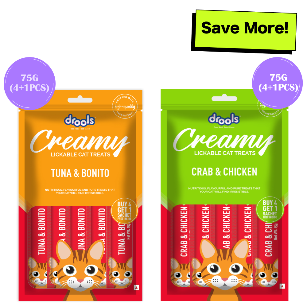 Drools Tuna & Bunito and Crab & Chicken Creamy Cat Treats Combo Cats-Treats & Others Drools 2x75g (10pcs)
