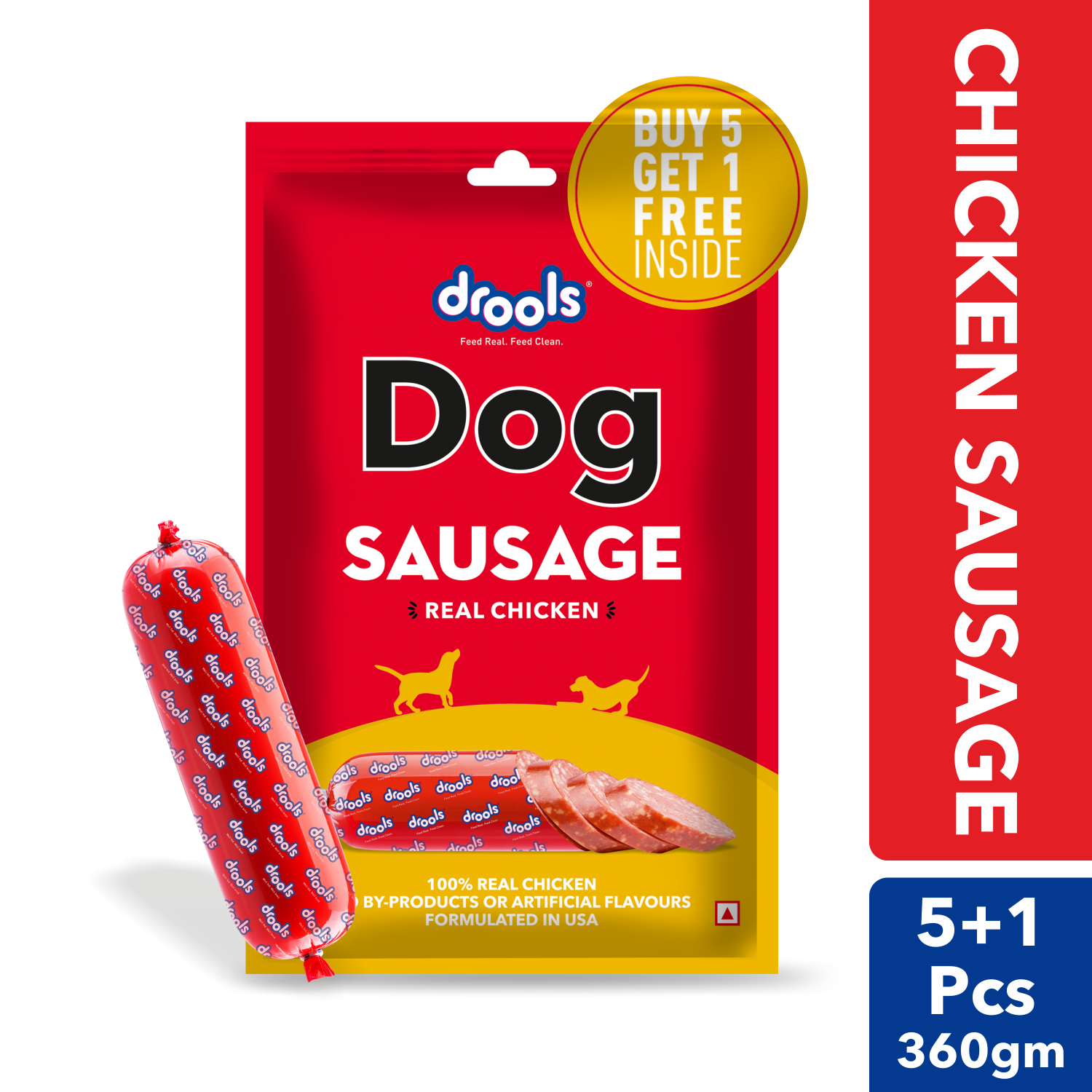 Drools 100% Real Chicken Sausage Treat for Dogs Dog Treats + Others Drools 300g(6pcs)