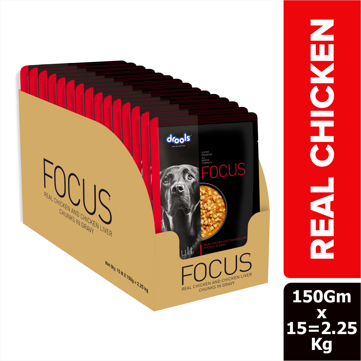 Drools Focus Real Chicken & Chicken Liver Chunks in Gravy Adult Dog Wet Food