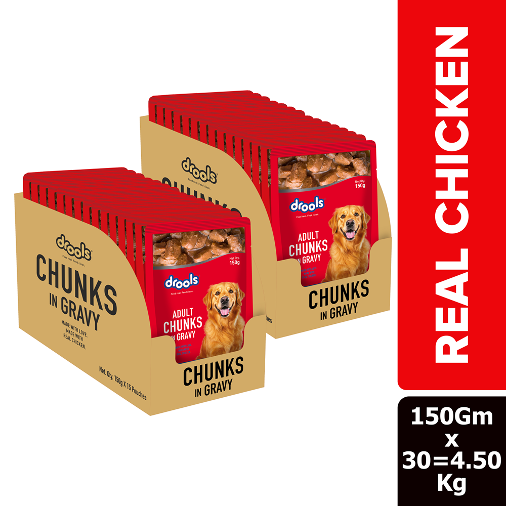 Drools Real Chicken & Chicken Liver Chunks in Gravy Adult Dog Wet Food Dogs-Wet Food Drools 30x150g
