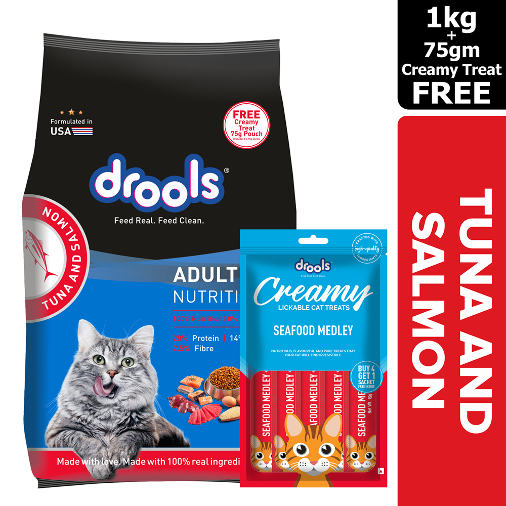 Drools Tuna & Salmon Adult Dry Cat Food Cats- Dry food Drools 1kg+75g (Treat Free)
