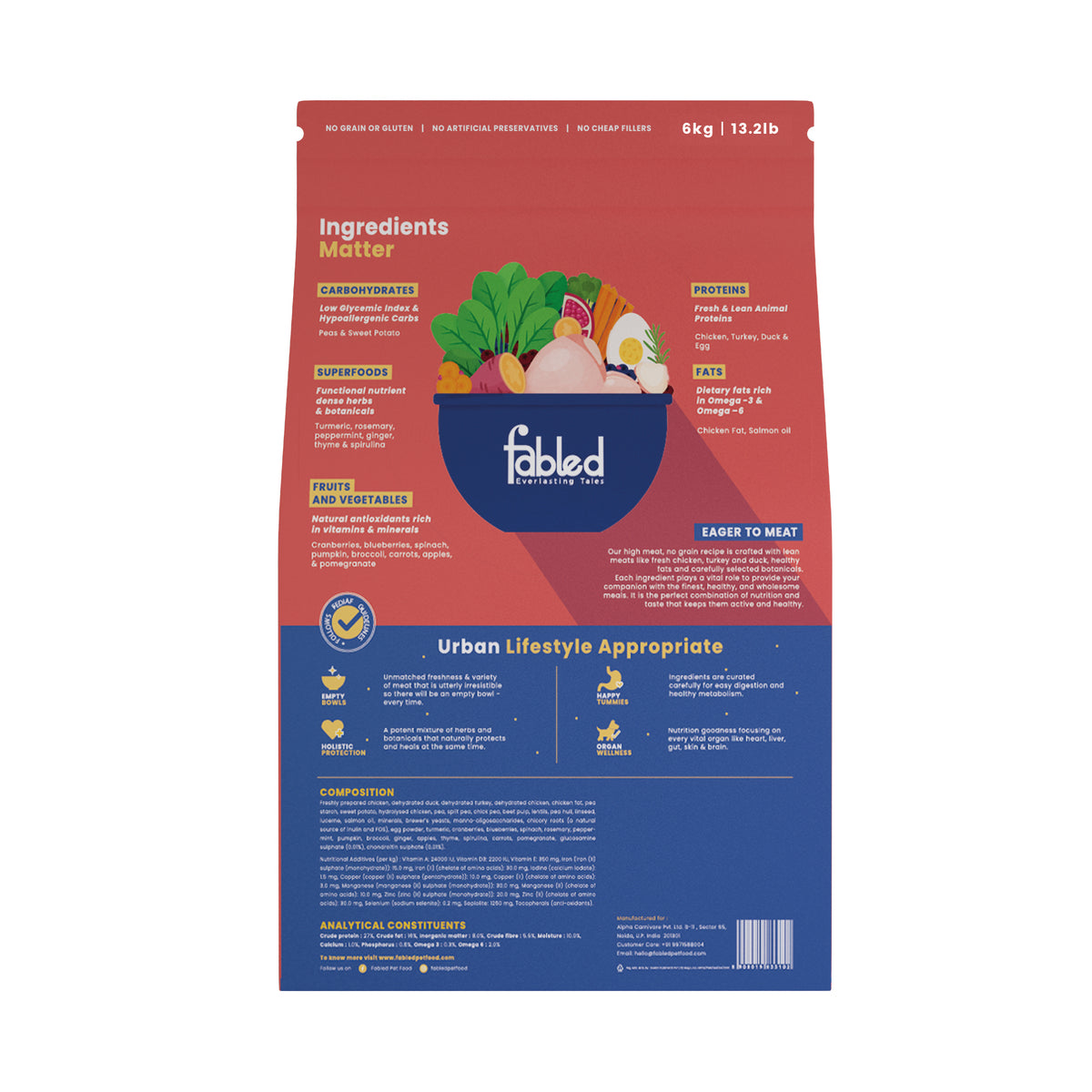 Fabled Eager to Meat Fresh Chicken Turkey and Duck Adult Dog Dry Food Dogs- Dry Food Fabled