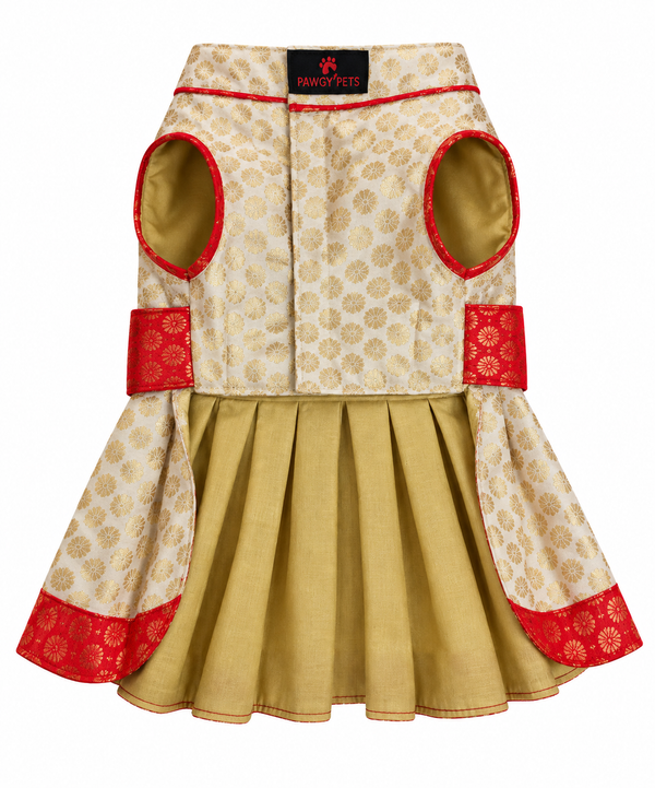 Pawgy Pets Pujo Dress for Dogs (Red & White)