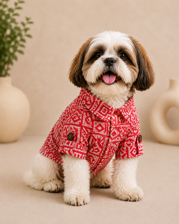 Pawgypets Cotton with Mandarin Collar Kurta for Dogs (Rust)