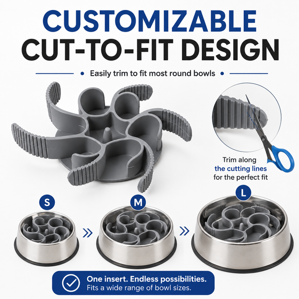 Talking Dog Club Universal Silicone Slow Feeder Bowl Attachment for Dogs and Cats (Grey)