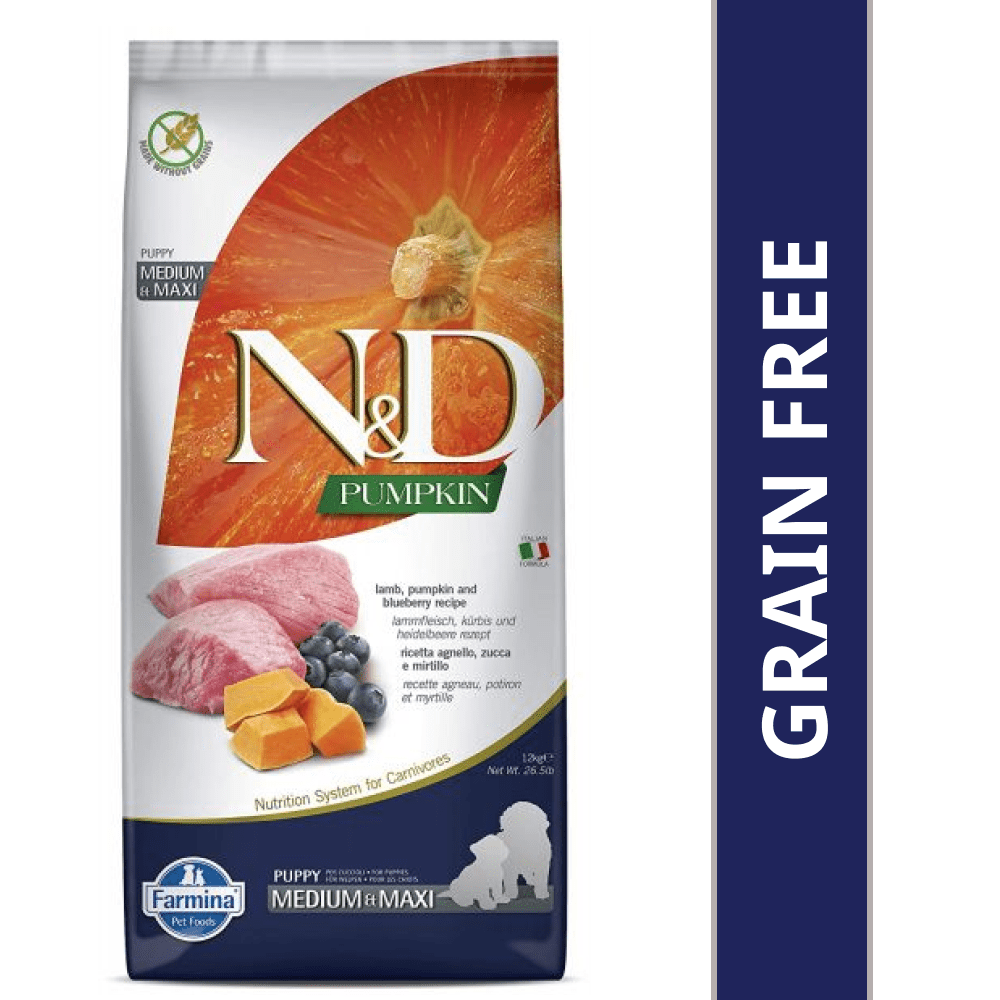 Farmina N&D Pumpkin Lamb & Blueberry Grain Free Puppy Medium Maxi Dog Dry Food Dogs- Dry Food Farmina N&D 12kg