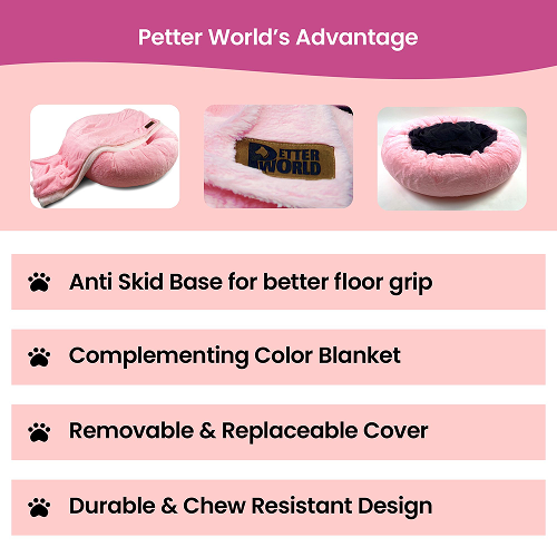 Petter World Anxiety Relieving Donut Bed for Dogs and Cats (Pink)