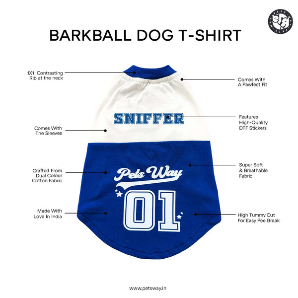 Pets Way Sniffer Barkball Tshirt for Dogs (Blue/White)