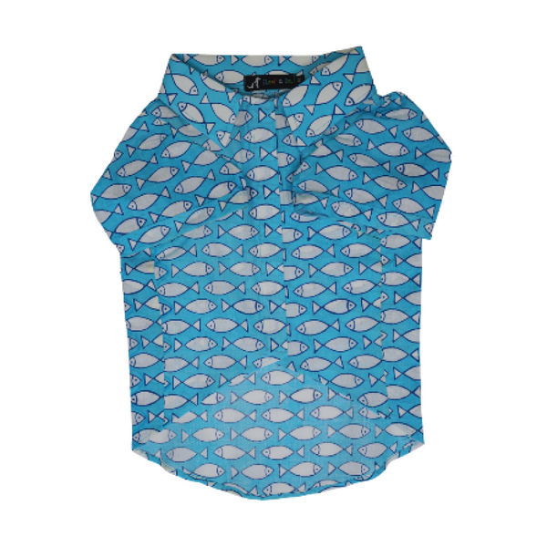 Floof & Co Fish Print Cotton Shirt for Dogs (Blue)