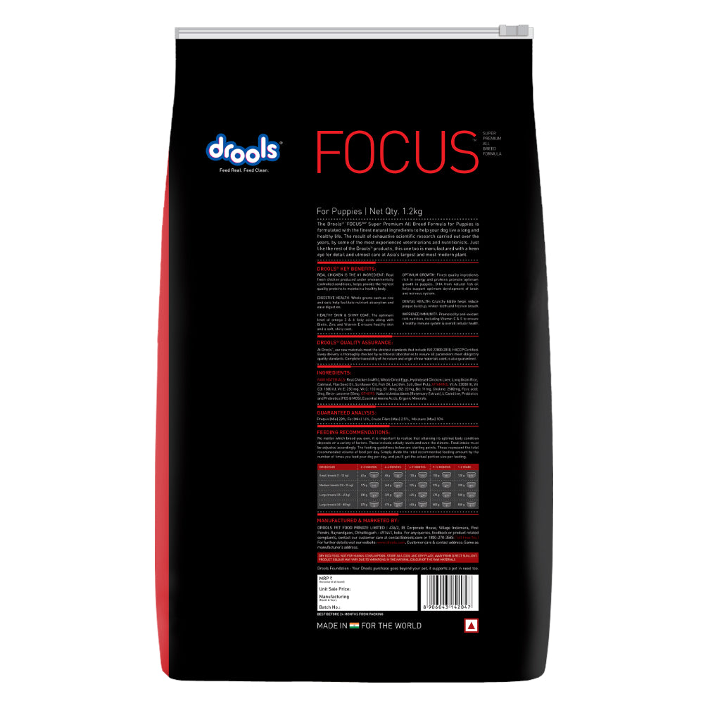 Drools Focus Super Premium Puppy Dog Dry Food | Corn & Wheat Free Formula Dogs- Dry Food Drools Focus
