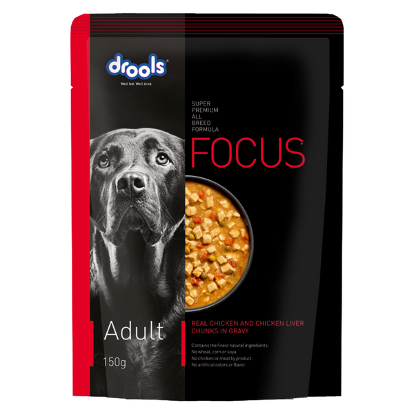 Drools Focus Real Chicken & Chicken Liver Chunks in Gravy Adult Dog Wet Food (150g)
