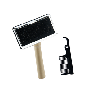 Trixie Slicker Wooden Brush with Brush Cleaner for Dogs and Cats (Black)