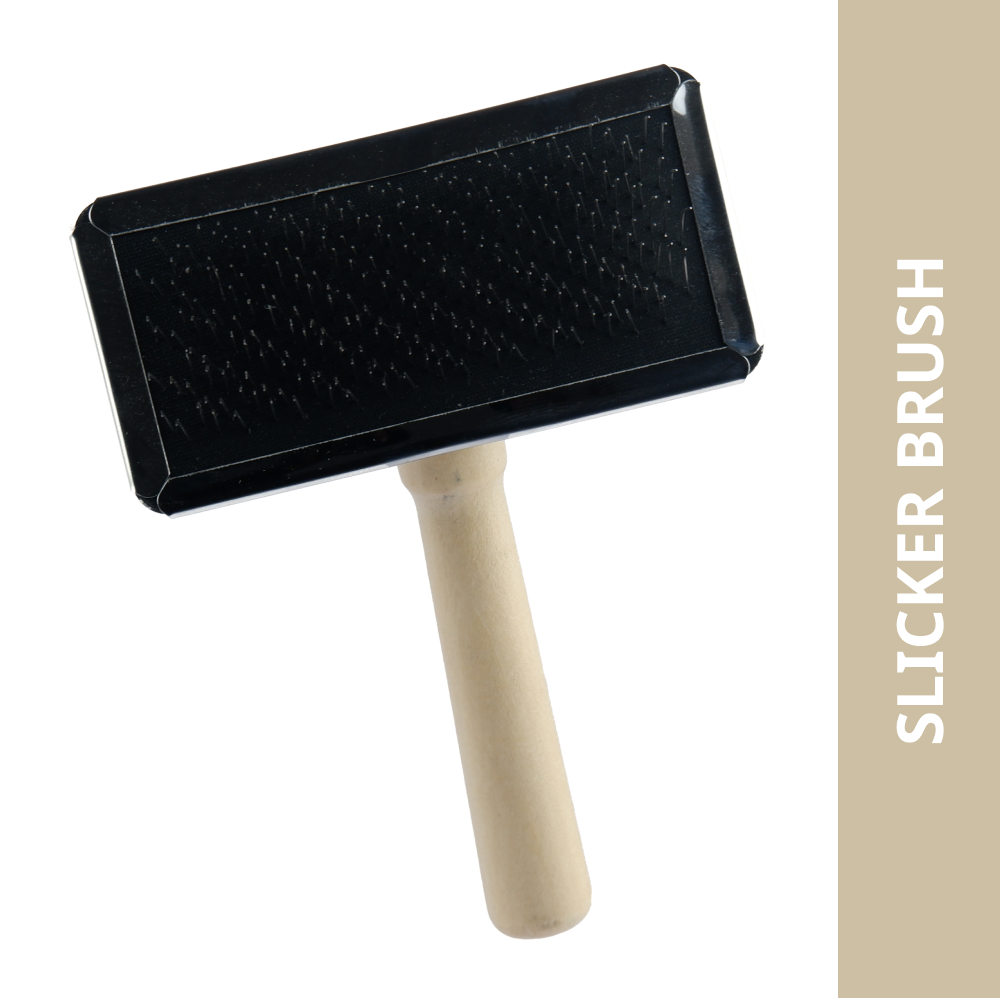 Trixie Slicker Wooden Brush with Brush Cleaner for Dogs and Cats (Black)