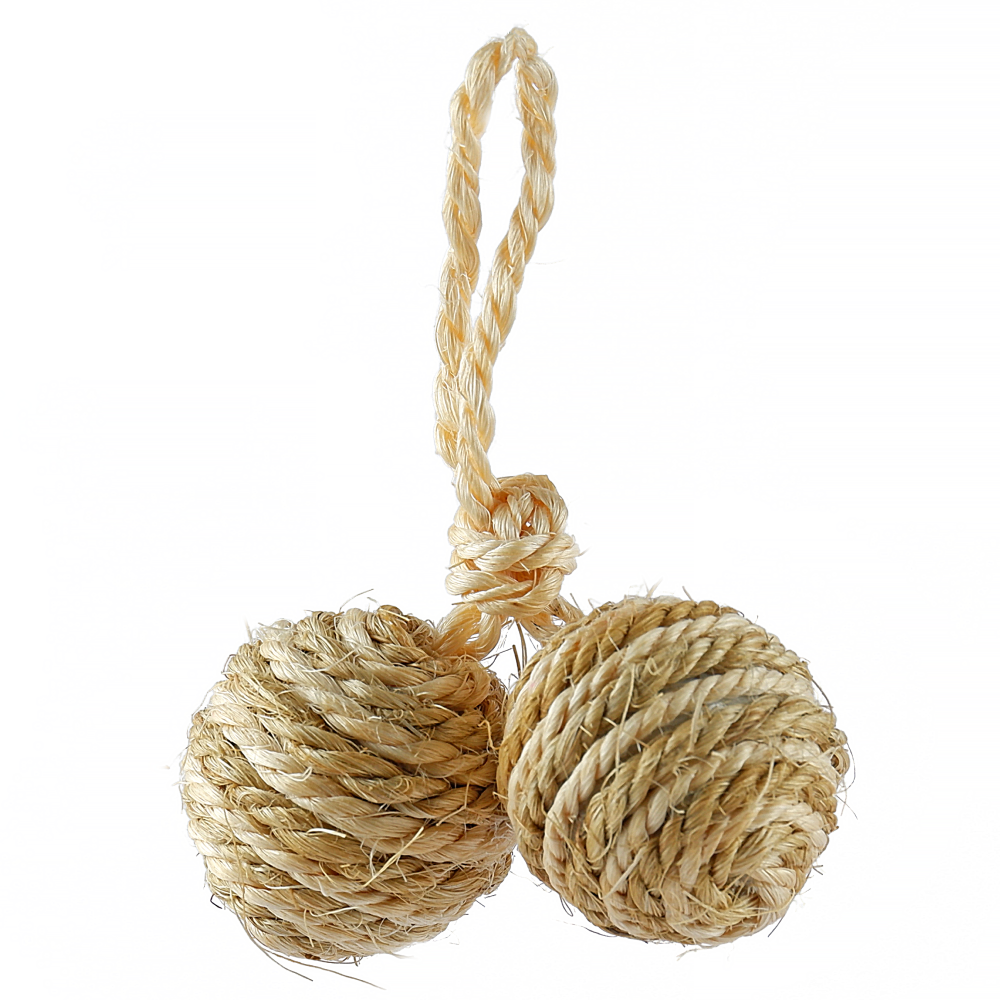 Trixie 2 Sisal Balls on a Rope with Bell Toy for Cats (Brown)